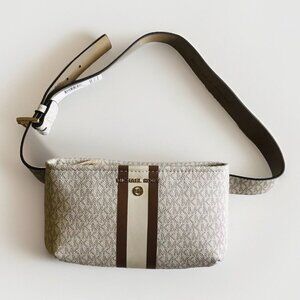 MICHAEL KORS Waist Belt Bag Fanny Pack‎ Beige/White Signature Logo S/M